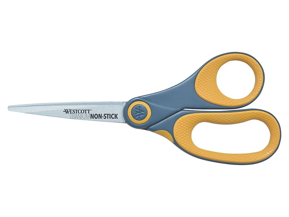 Westcott® Titanium Bonded Non-Stick Scissors, 8", Straight, Gray/Yellow