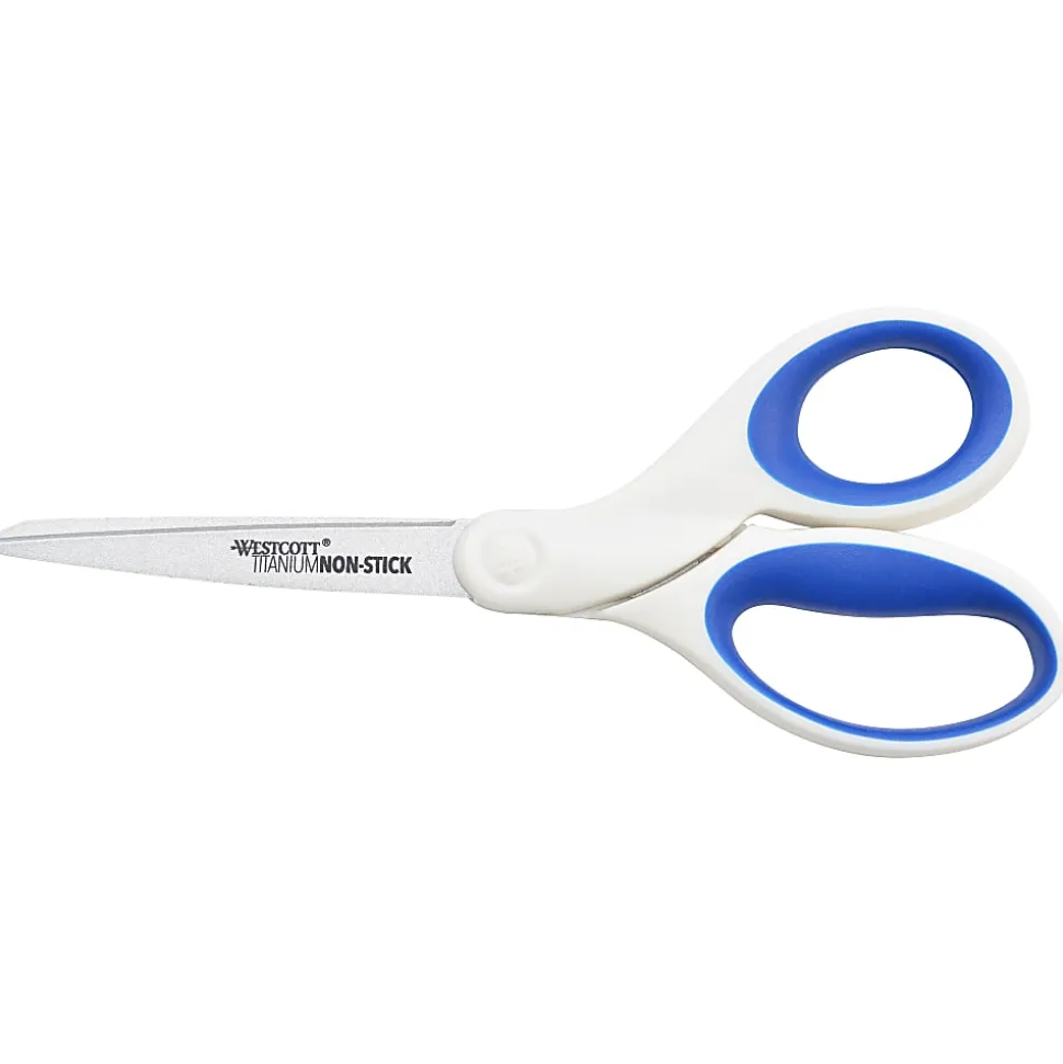 Westcott® Titanium Bonded Non-Stick Scissors, 7", Pointed, Blue/White