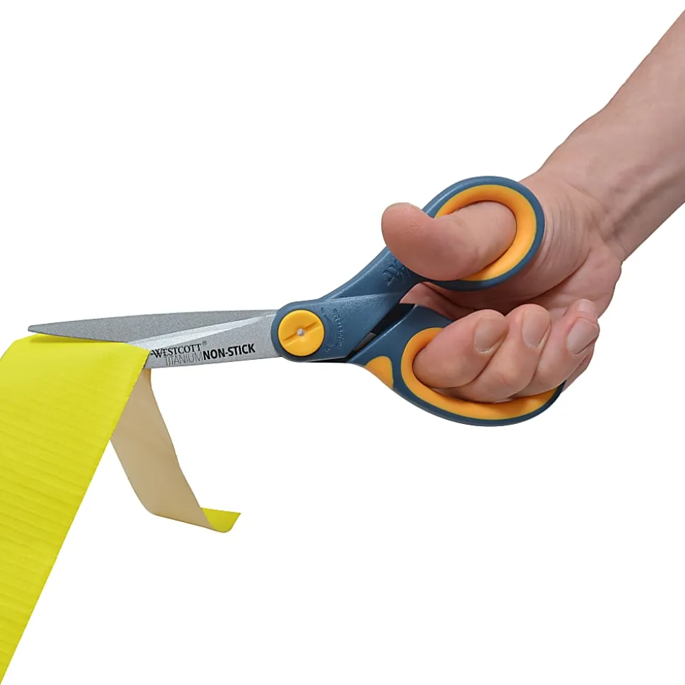 Westcott® Titanium Bonded Non-Stick Scissors, 8", Pointed, Gray/Yellow, Pack Of 2
