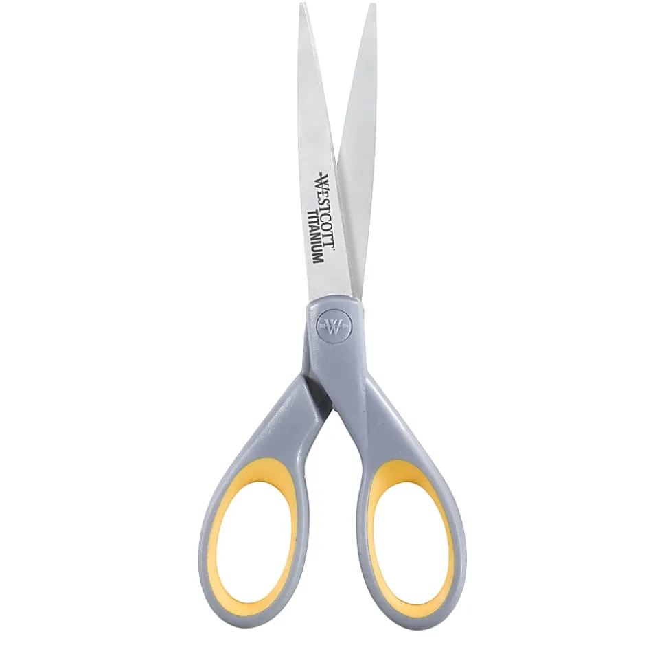 Westcott® Titanium Bonded Scissors, Pointed, Gray/Yellow, Pack Of 2
