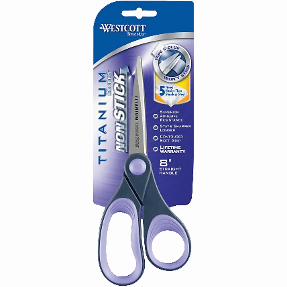 Westcott® Titanium-Bonded Scissors, 8", Pointed, Gray/Purple