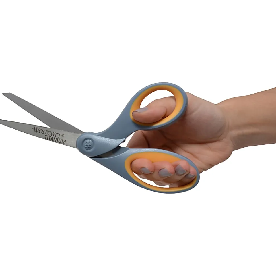 Westcott® Titanium Bonded Scissors, 8", Bent, Gray/Yellow