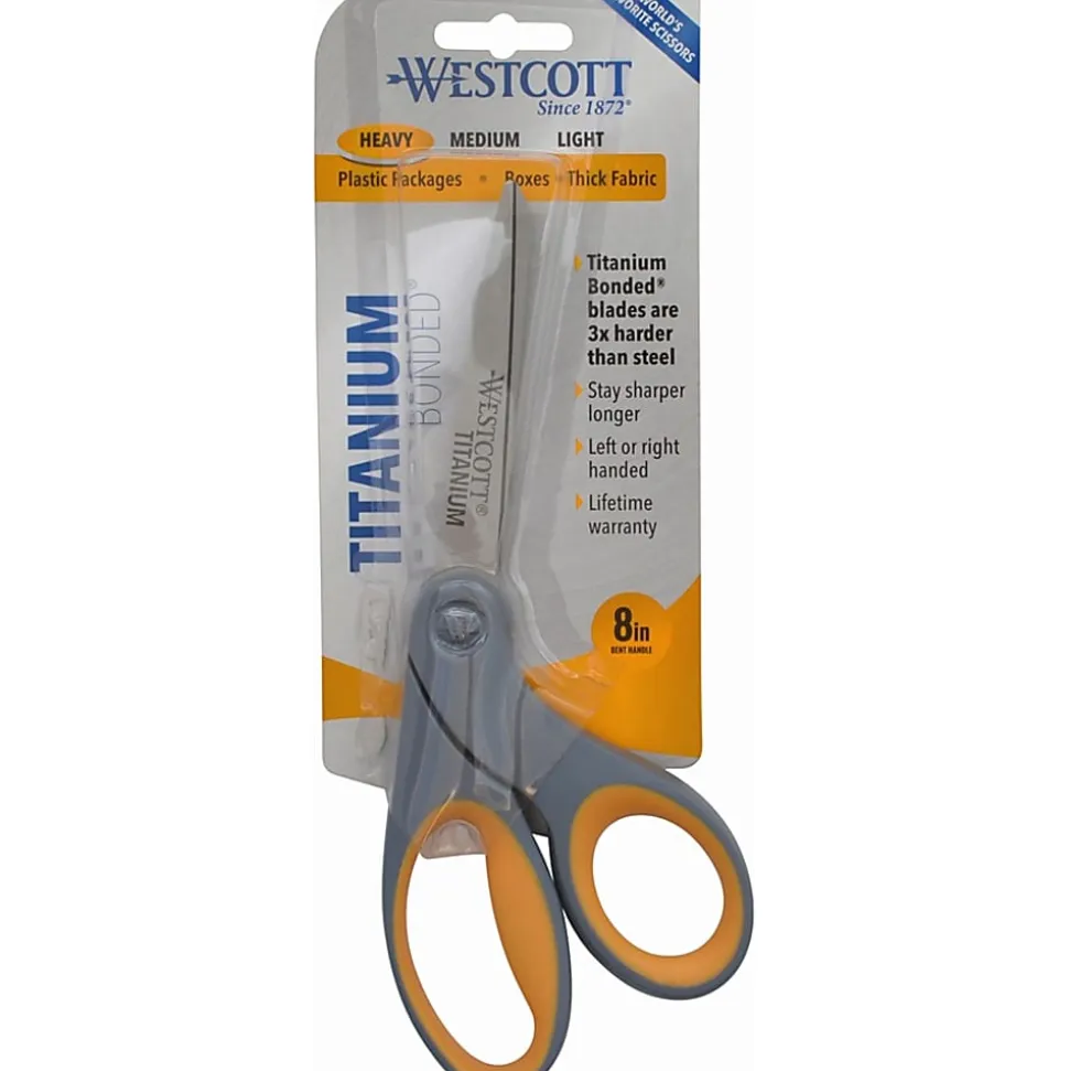 Westcott® Titanium Bonded Scissors, 8", Bent, Gray/Yellow