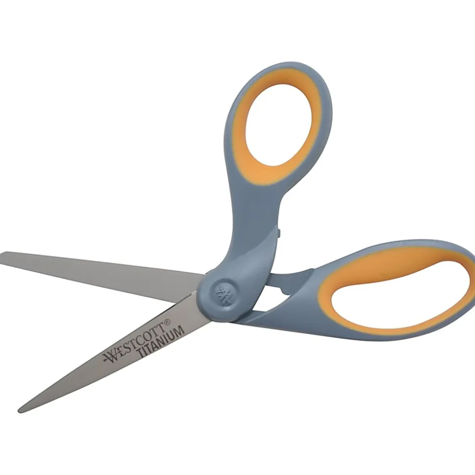 Westcott® Titanium Bonded Scissors, 8", Bent, Gray/Yellow