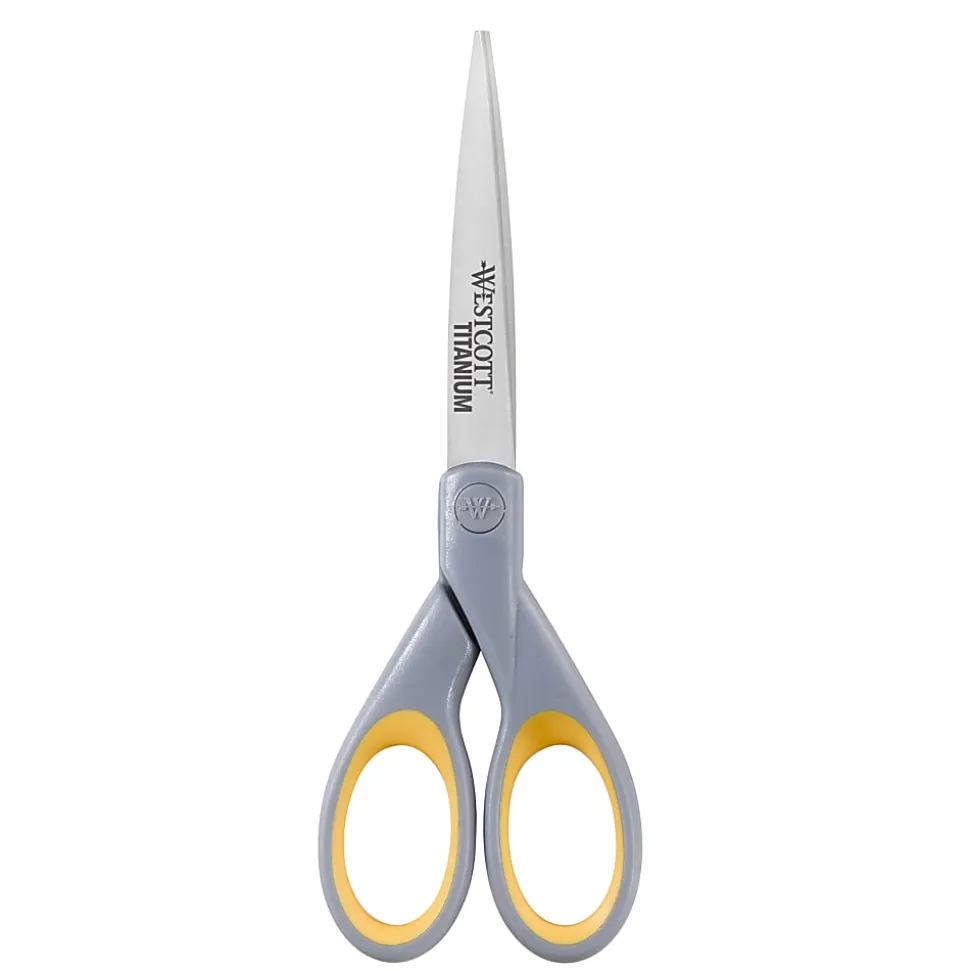 Westcott® Titanium Bonded Scissors, 7", Straight, Gray/Yellow