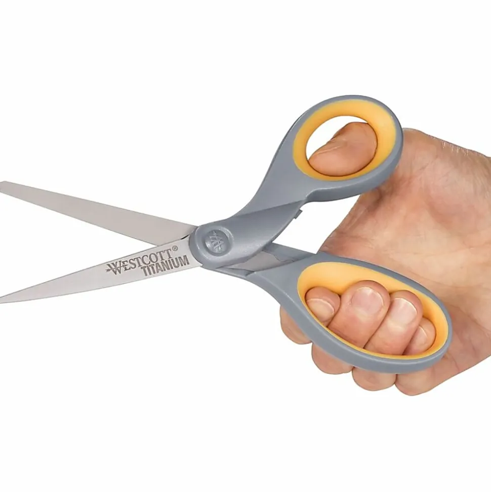 Westcott® Titanium Bonded Scissors, 7", Straight, Gray/Yellow