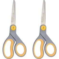 Westcott® Titanium Bonded Scissors, 8", Straight, Soft Handle, Adjustable Guide, Pointed, Gray/Yellow, Pack Of 2