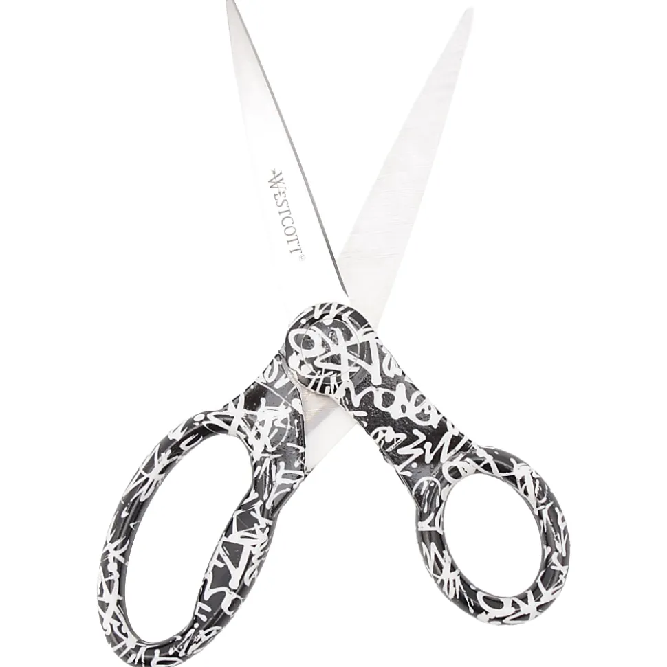 Westcott® Trendsetter Scissors, 8", Pointed, Black/White Patterns, Floral/Graffiti