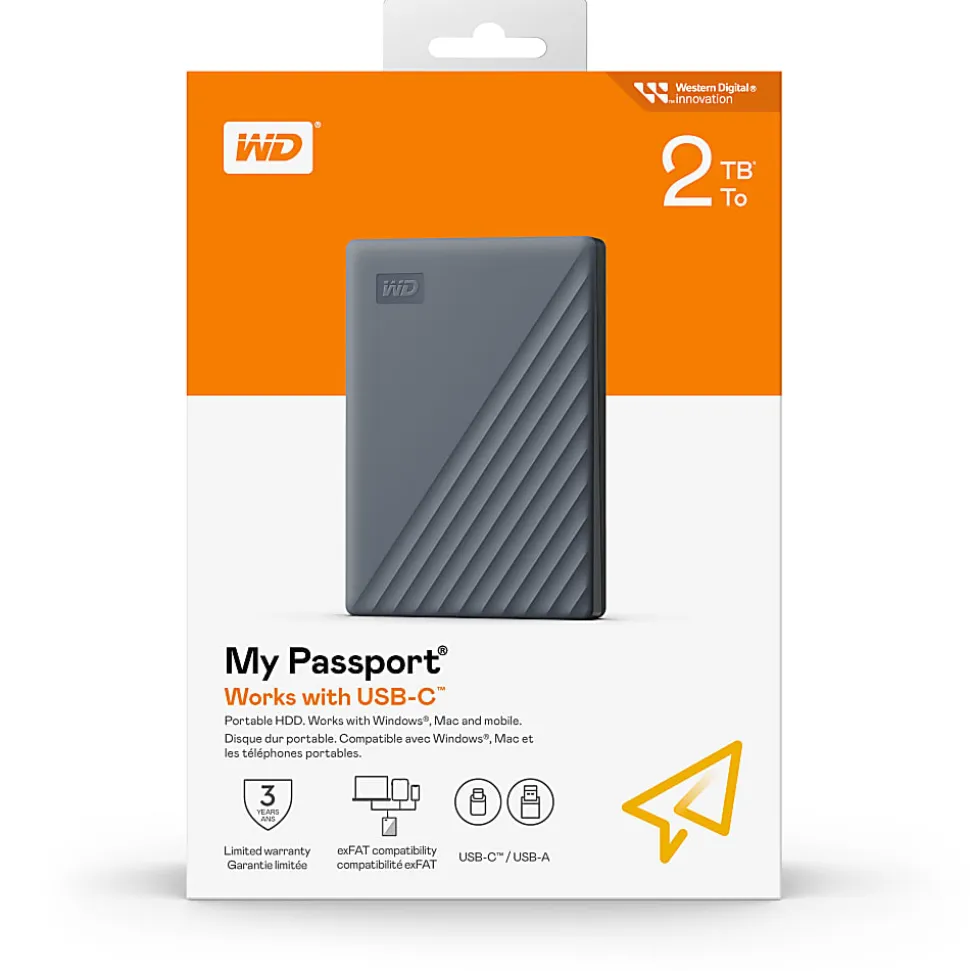 Western Digital My Passport® Portable Hard Drive, 2TB, Silicon Gray