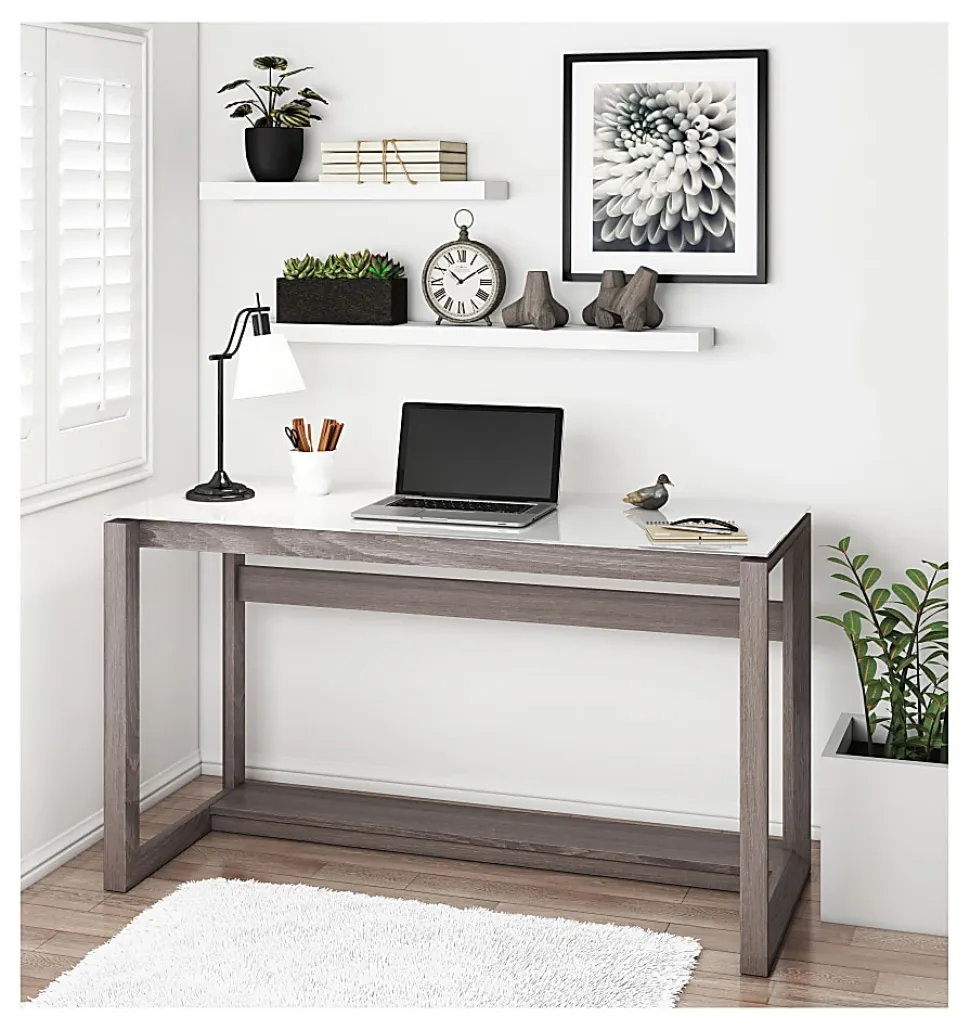 Whalen® Cecile 48”W Writing Desk, Snowdrift White/Fossil Greige Oak