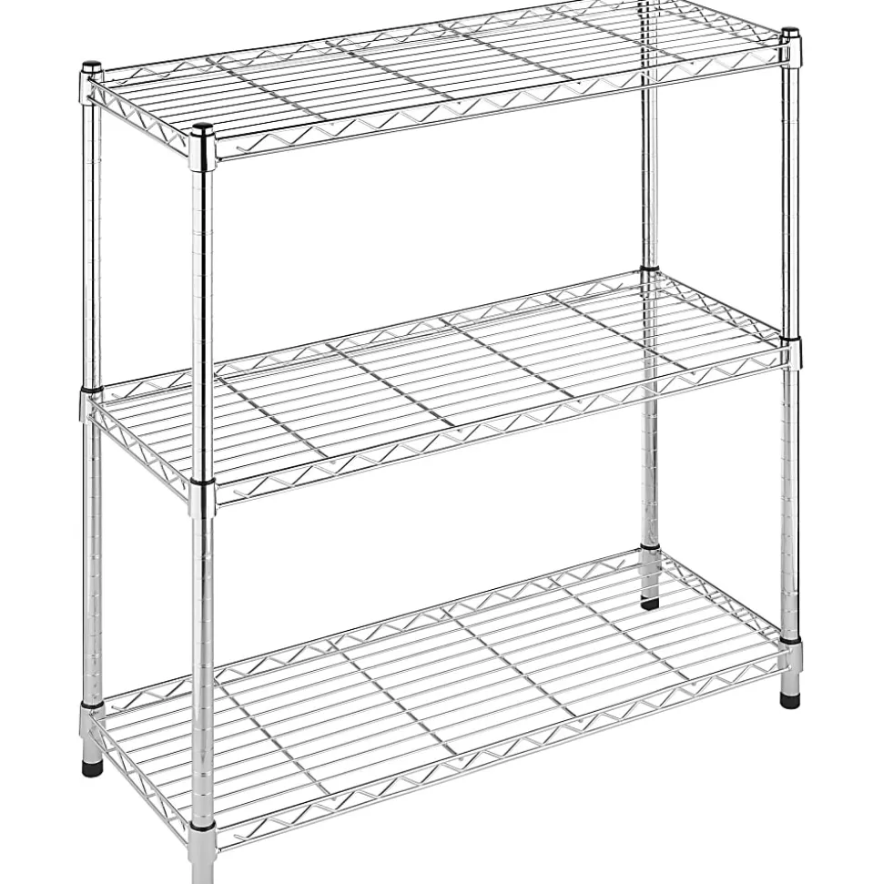 Whitmor Storage Rack, 3 Tier(s), 36"H x 36"W x 14"L%Floor, Heavy Duty, Adjustable Leveler, Durable, Chrome, Steel