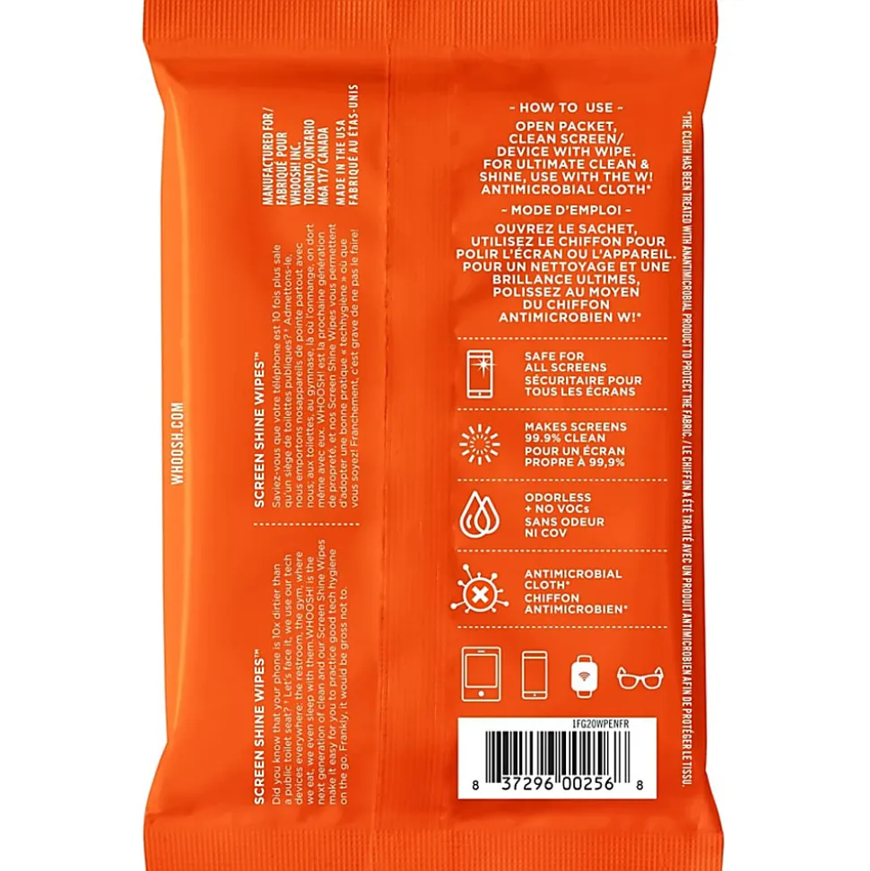 WHOOSH! Screen Shine Wipes, Pack Of 20 Wipes