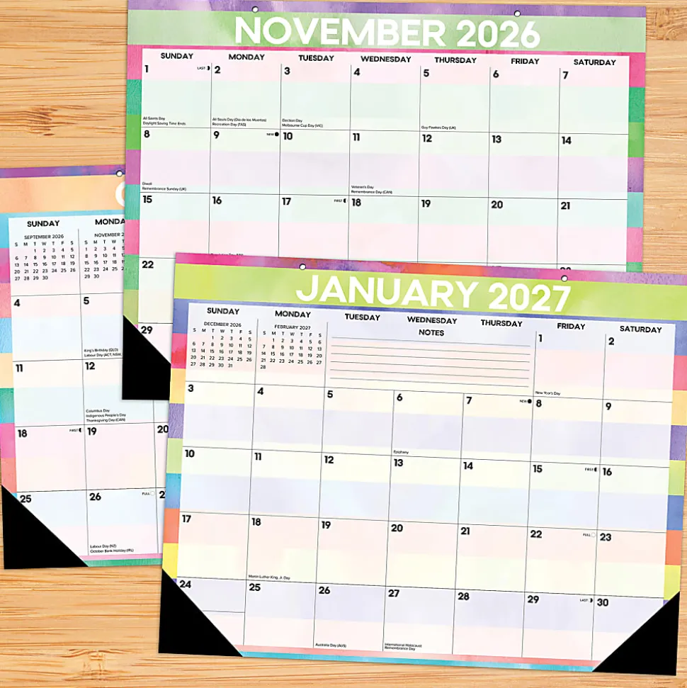 2026-2027 Willow Creek Press Academic Monthly Desk Pad Calendar, 17" x 22", Watercolor Stripe, July To June, Total Qty 1