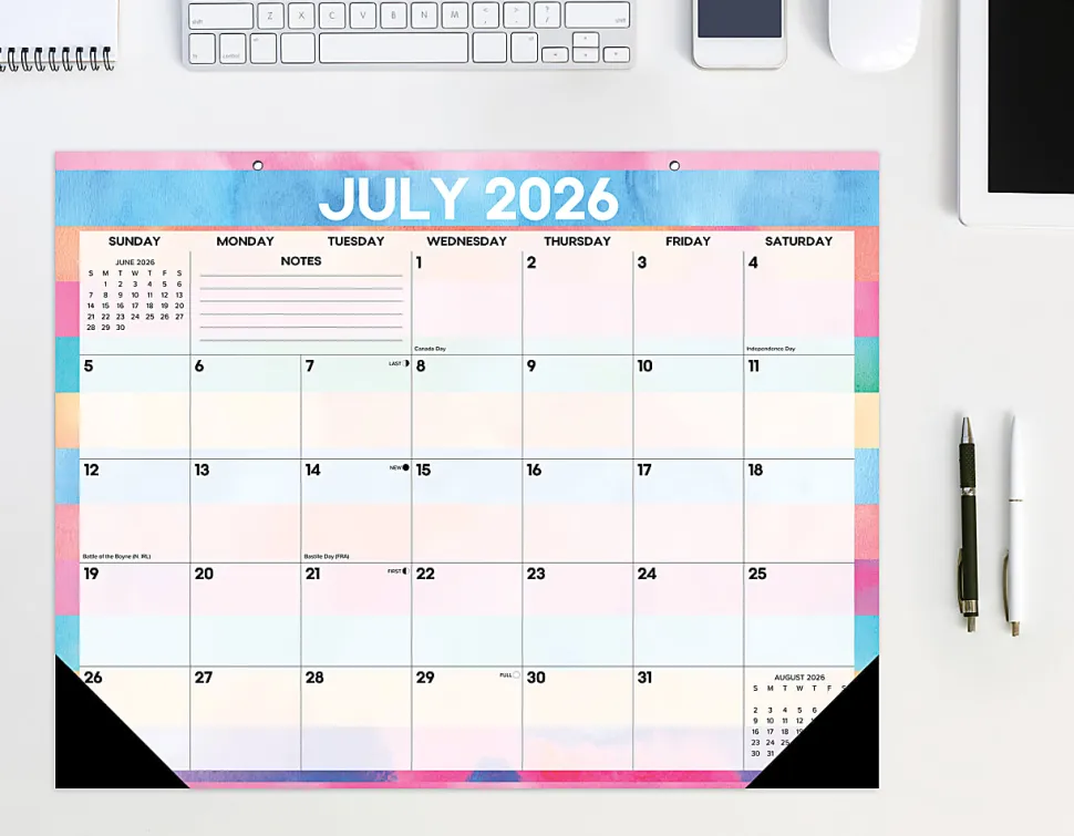 2026-2027 Willow Creek Press Academic Monthly Desk Pad Calendar, 17" x 22", Watercolor Stripe, July To June, Total Qty 1