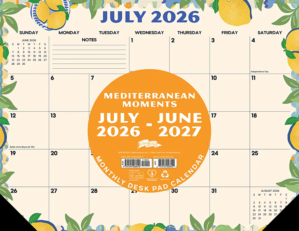 Willow Creek Press Academic Monthly Desk Pad Calendar, 17" x 12", Mediterranean Moments, July 2026 - June 2027, Total Qty 1
