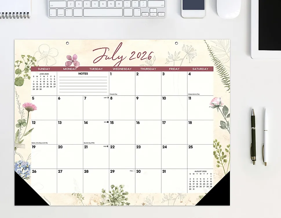 2026-2027 Willow Creek Press Academic Monthly Desk Pad Calendar, 17" x 22", Botanical Garden, July To June, Total Qty 1