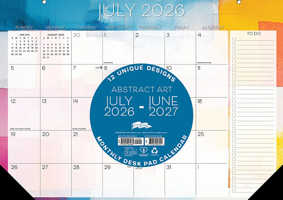 Willow Creek Press Academic Monthly Desk Pad Calendar, 17" x 12", Abstract Art, July 2026 - June 2027, Total Qty 1