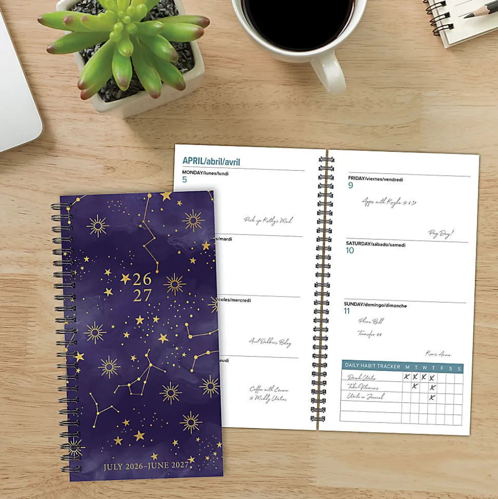 Willow Creek Press Academic Weekly/Monthly Spiral Planner, 3-1/2" x 6-1/2", Starry Intentions, July 2026 - June 2027, Total Qty 1