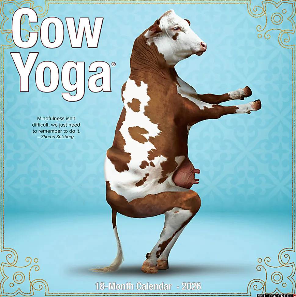 2026 Willow Creek Press Animals Monthly Wall Calendar, 12" x 12", Cow Yoga, January To December, 50873