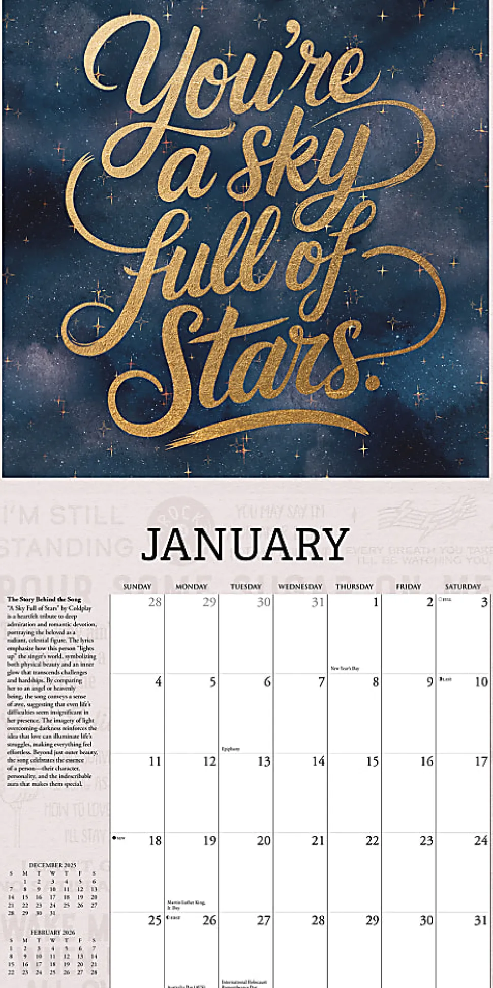 2026 Willow Creek Press Art & Design Monthly Wall Calendar, 12" x 12", Lyrics to Live By, January To December, 55946