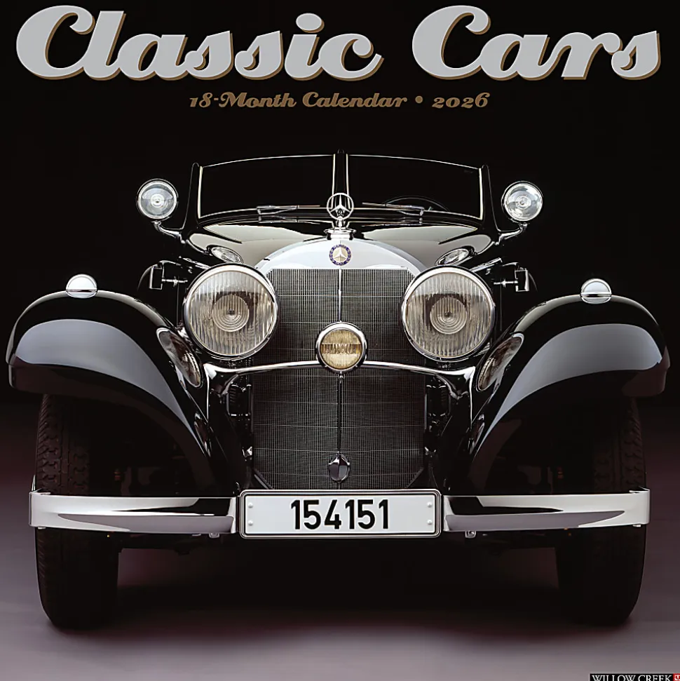 2026 Willow Creek Press Art & Design Monthly Wall Calendar, 12" x 12", Classic Cars, January To December, 50729