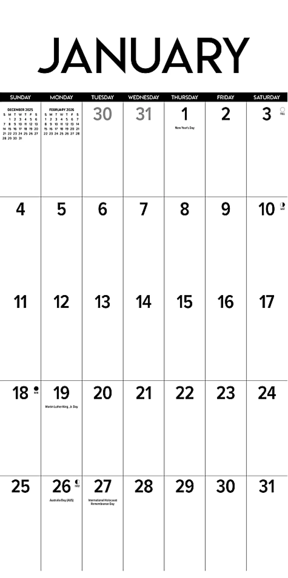 2026 Willow Creek Press Art & Design Monthly Wall Calendar, 12" x 12", Black & White Professional Large Grid, January To December, 50255