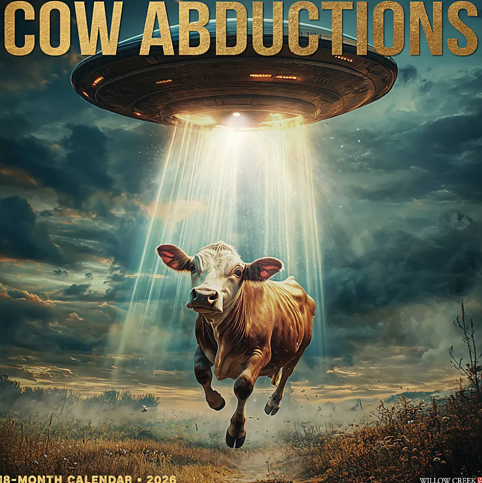 2026 Willow Creek Press Humor & Comics Monthly Wall Calendar, 12" x 12", Cow Abductions, January To December, 50866