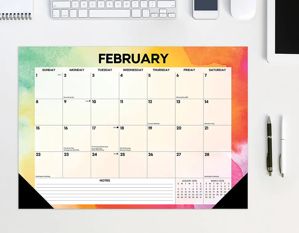 2026 Willow Creek Press Monthly Desk Pad Calendar, 12" x 17", Rainbow Gradient, January To December, 57155