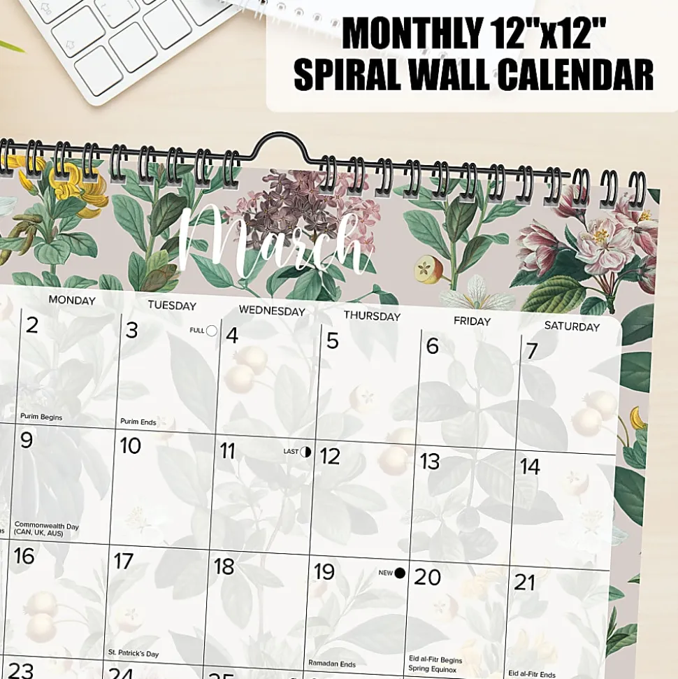 2026-2027 Willow Creek Press Monthly Spiral Wall Calendar, 12" x 12", Botanical Nature, July 2026 To June 2027, 54727
