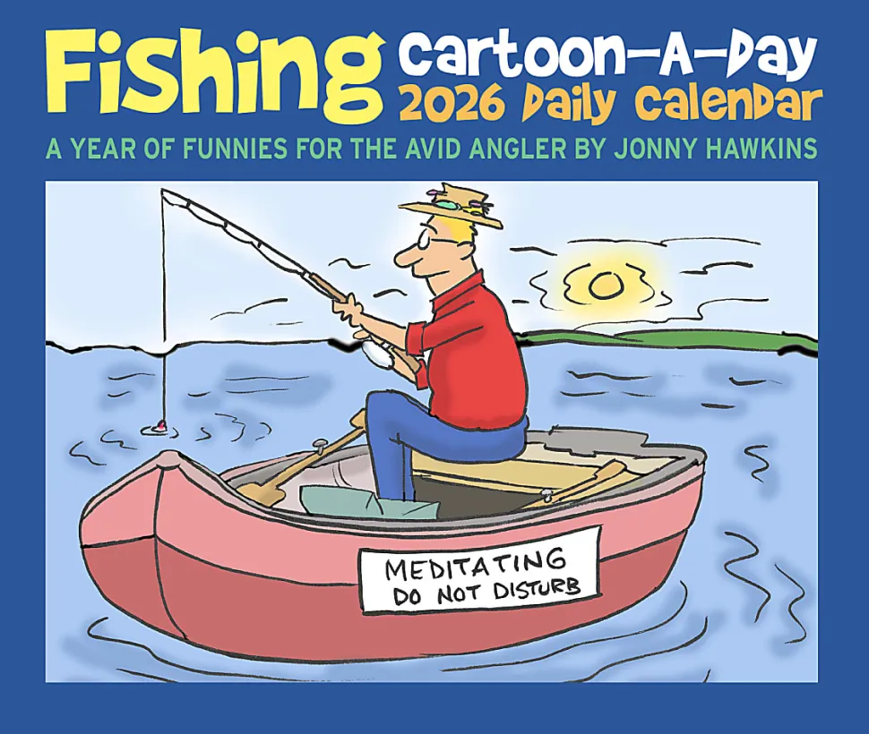 2026 Willow Creek Press Page-A-Day Daily Desk Calendar, 6-1/4" x 5-1/2", Fishing Cartoon-A-Day by Jonny Hawkins, January To December, 54161