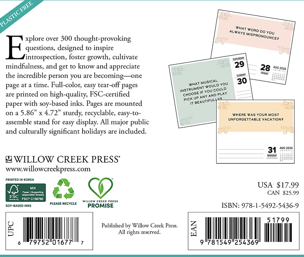 2026 Willow Creek Press Page-A-Day Daily Desk Calendar, 6-1/4" x 5-1/2", One Question A Day, January To December, 54369