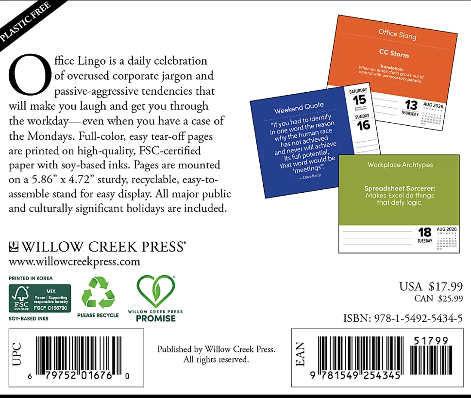2026 Willow Creek Press Page-A-Day Daily Desk Calendar, 6-1/4" x 5-1/2", Office Lingo, January To December, 54345