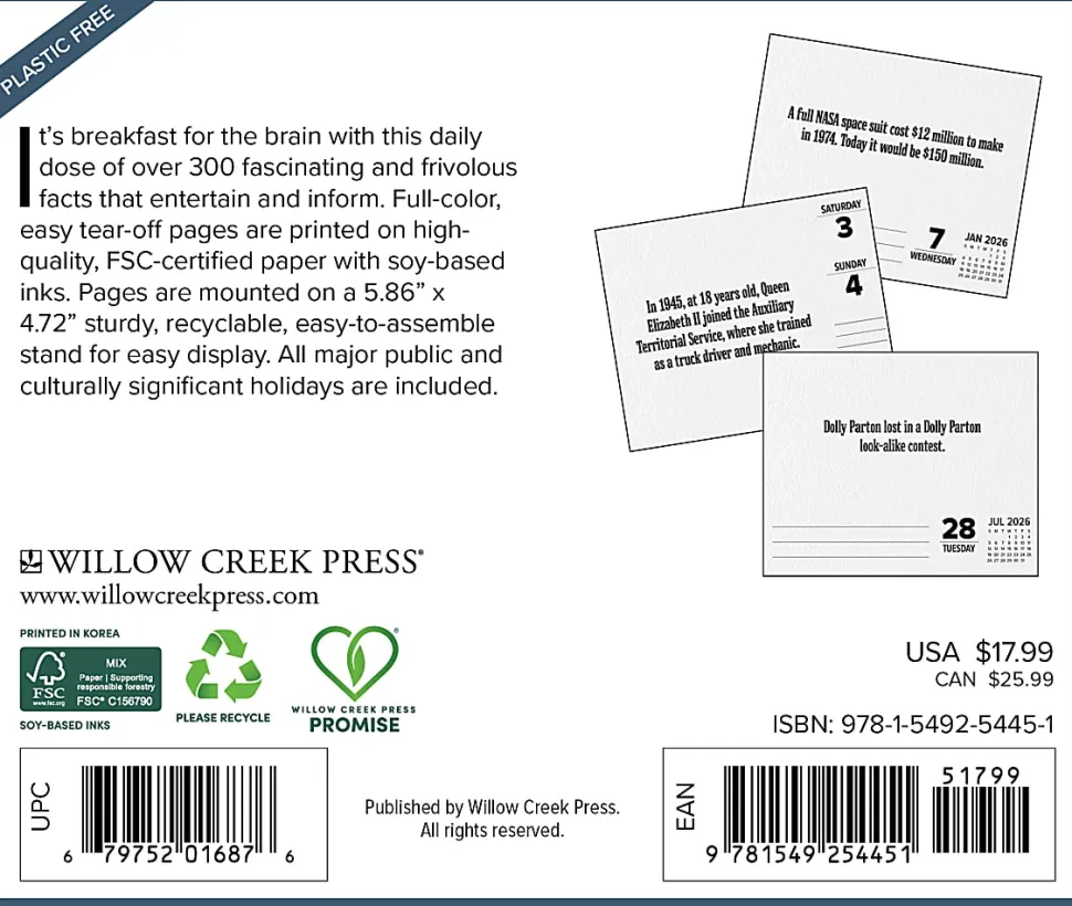 2026 Willow Creek Press Page-A-Day Daily Desk Calendar, 6-1/4" x 5-1/2", Today I Learned (TIL), January To December, 54451