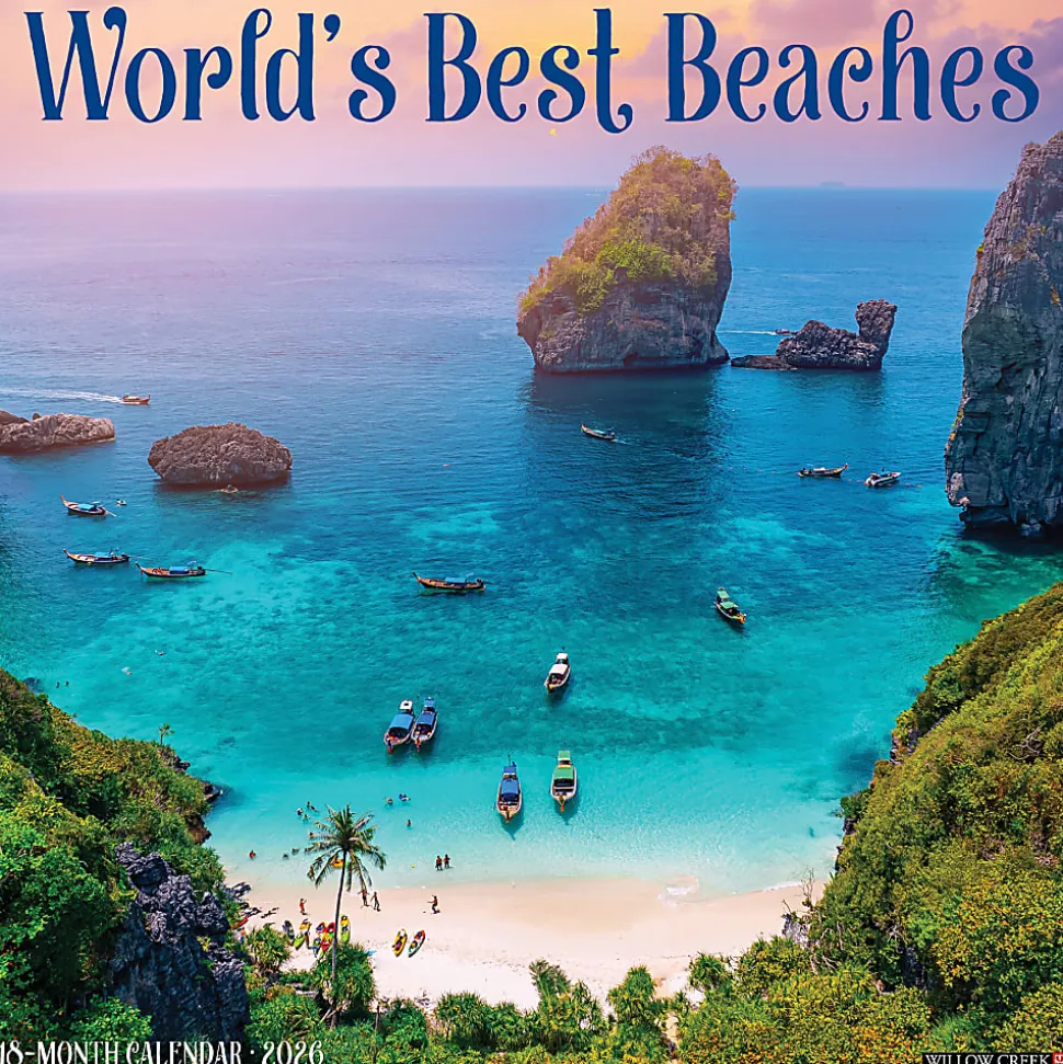 2026 Willow Creek Press Scenic Monthly Wall Calendar, 12" x 12", World's Best Beaches, January To December, 55670