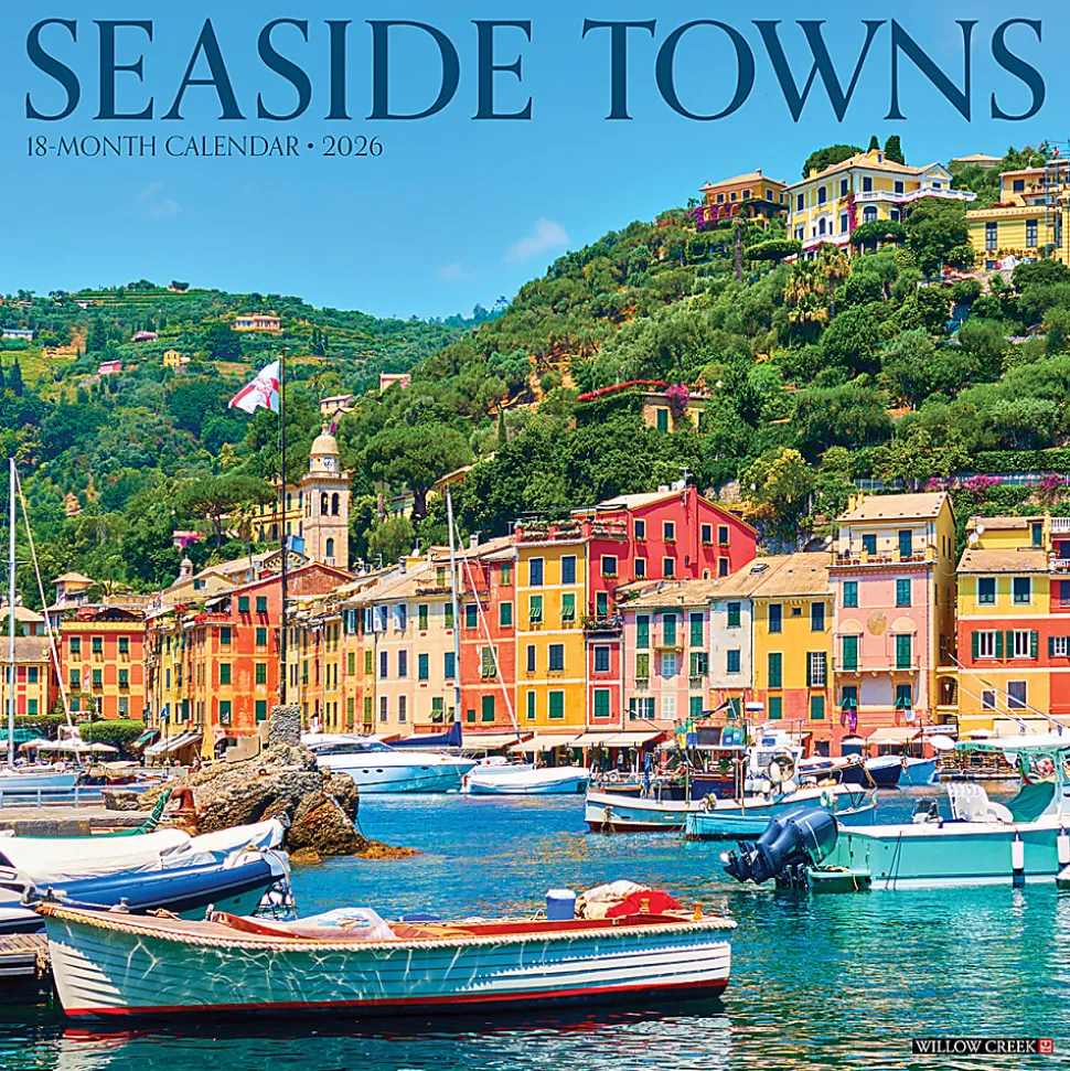 2026 Willow Creek Press Scenic Monthly Wall Calendar, 12" x 12", Seaside Towns, January To December, 56127