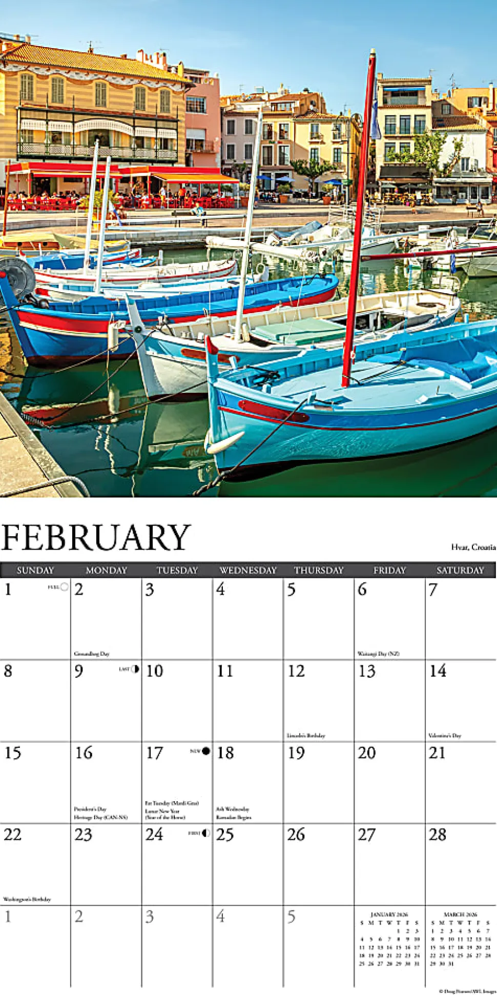 2026 Willow Creek Press Scenic Monthly Wall Calendar, 12" x 12", Seaside Towns, January To December, 56127