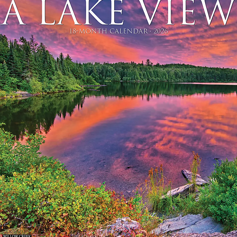 2026 Willow Creek Press Scenic Monthly Wall Calendar, 12" x 12", Lake View, January To December, 51740