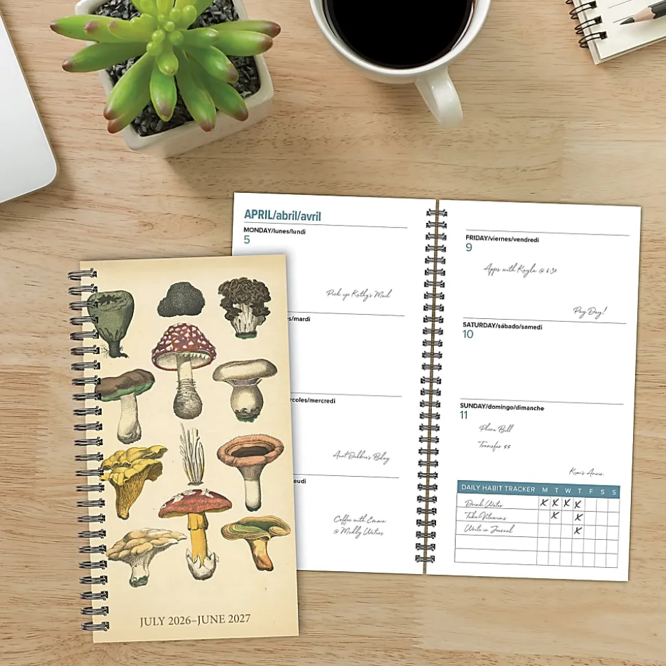Willow Creek Press Weekly/Monthly Spiral Planner, 6-1/2" x 3-1/2", Fungi Files, July 2026 - June 2027, Total Qty 1