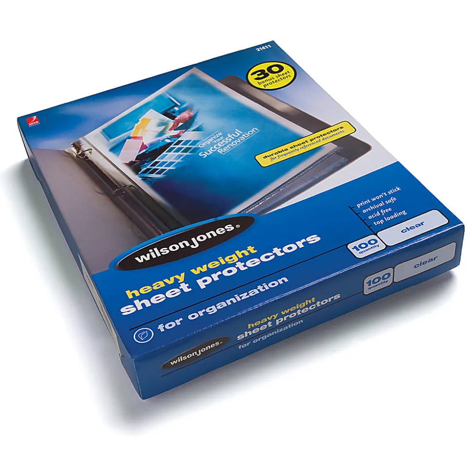 Wilson Jones® Top-Loading Sheet Protectors, Heavyweight, Diamond Clear, Box Of 100