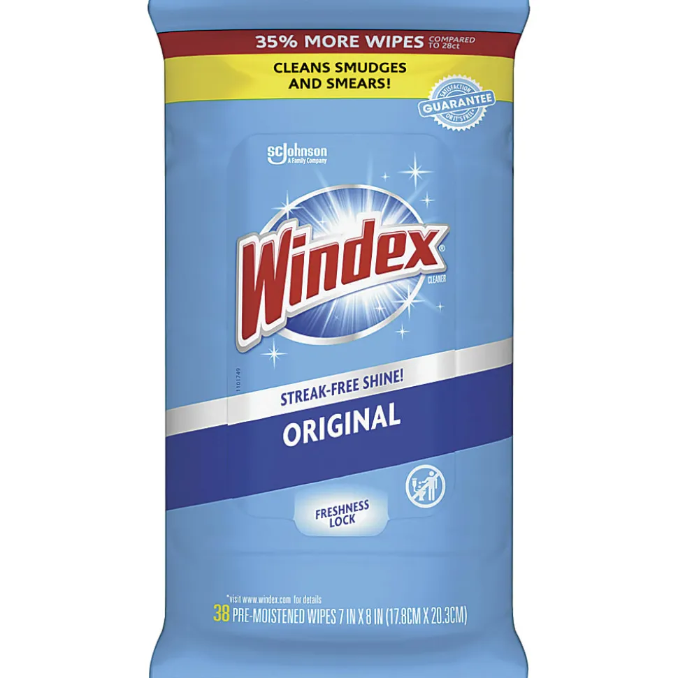 Windex Glass & Surface Wipes, 38 Sheets Per Container, Blue