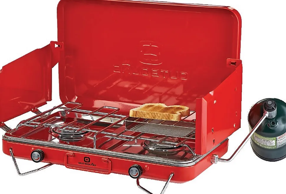 Woods Outbound Portable Gas Grill, 3-1/2”H x 18-1/2”W x 11”D, Red