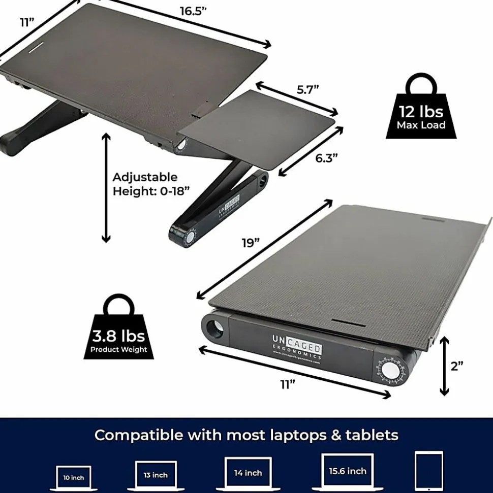 WorkEZ Best adjustable ergonomic laptop stand and lap desk with mouse pad black
