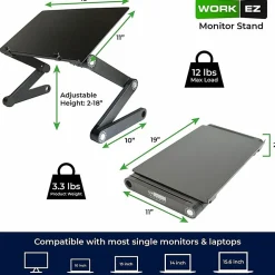 WorkEZ Monitor Stand Adjustable-Height Tilt Computer Monitor Riser, Black