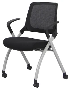 WorkPro® AnyPlace Mesh/Fabric Folding Nesting Chairs, Black, Pack Of 2 Chairs, BIFMA Compliant