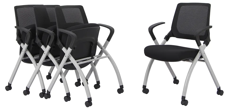 WorkPro® AnyPlace Mesh/Fabric Folding Nesting Chairs, Black, Pack Of 2 Chairs, BIFMA Compliant