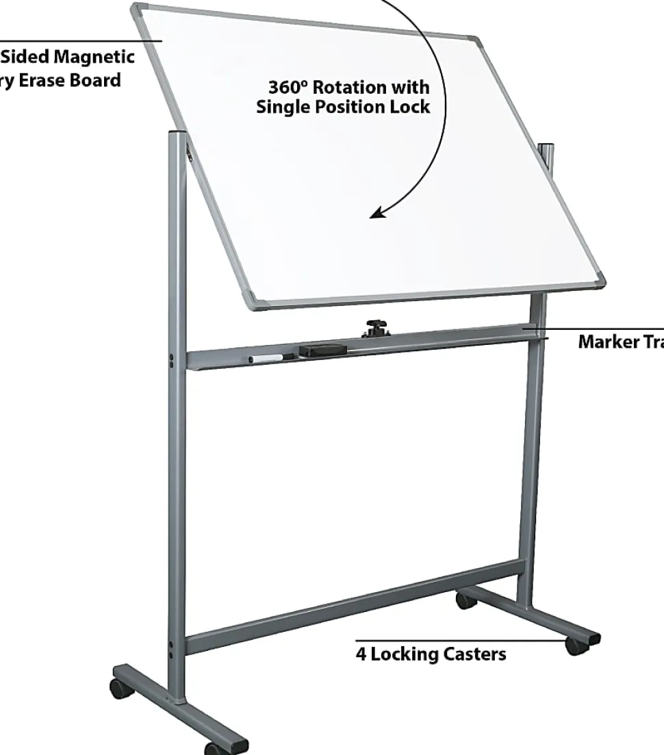 WorkPro® Double-Sided Mobile Magnetic Dry-Erase Whiteboard Easel, 36" x 48", Aluminum Frame With Silver Finish