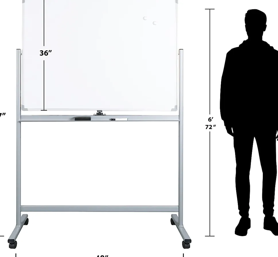 WorkPro® Double-Sided Mobile Magnetic Dry-Erase Whiteboard Easel, 36" x 48", Aluminum Frame With Silver Finish