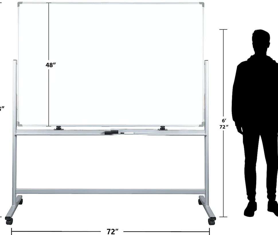 WorkPro® Double-Sided Mobile Magnetic Dry-Erase Whiteboard Easel, 72" x 48", Aluminum Frame With Silver Finish