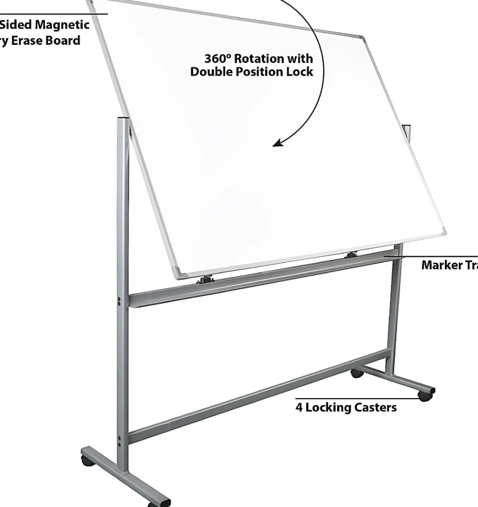 WorkPro® Double-Sided Mobile Magnetic Dry-Erase Whiteboard Easel, 72" x 48", Aluminum Frame With Silver Finish