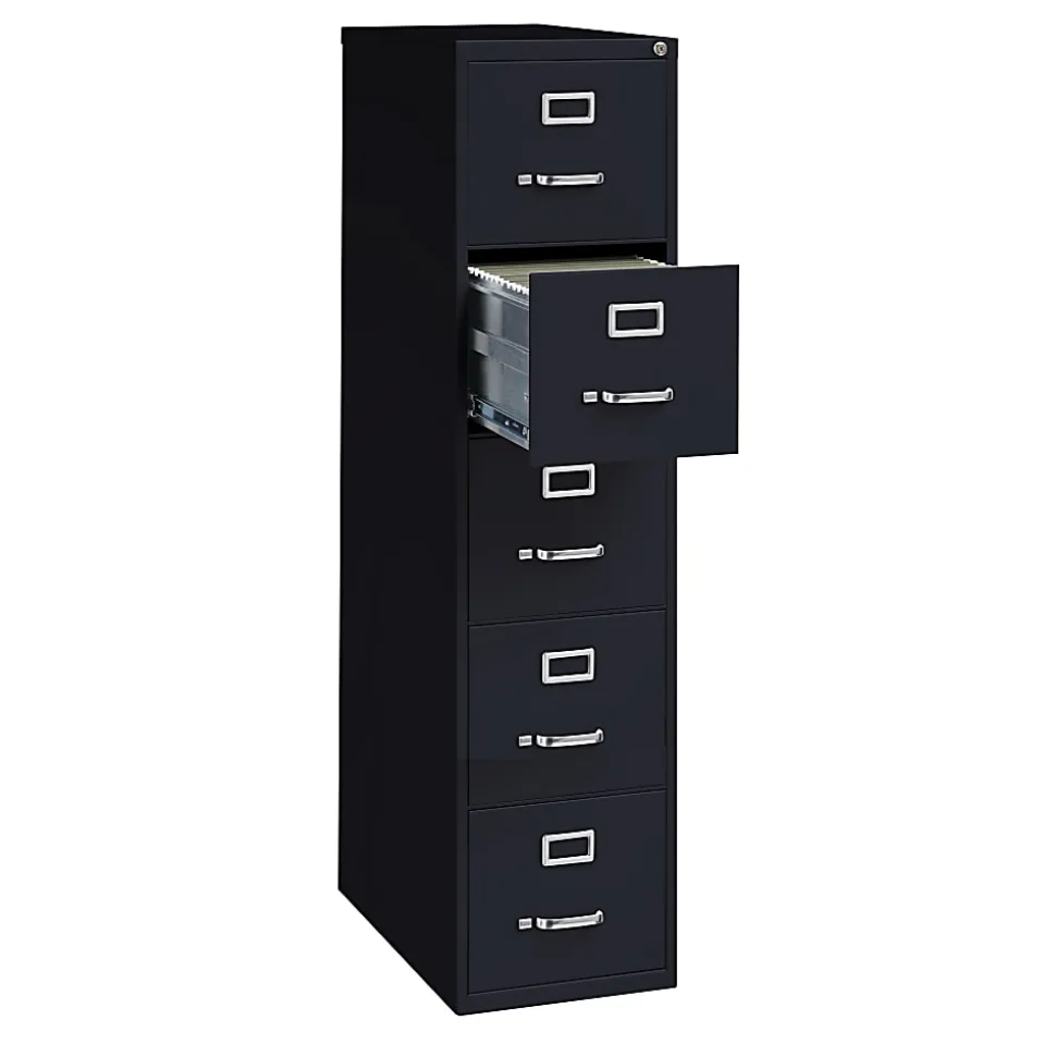 WorkPro® 26-1/2”D Vertical 5-Drawer File Cabinet, Black